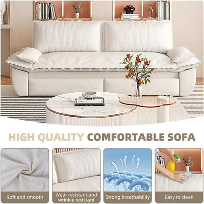KEIKI 73.2" Queen Convertible Sofa Bed, 3-in-1 Pull-Out Futon Couch with Chaise Lounge Comfort, Soft Velvet Cloud Loveseat for Home Theater, Gaming Lounge, Entertainment Room & Living Space Seating