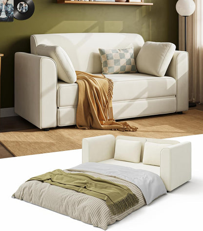 Loveseat Sleeper Sofa Bed 65" Convertible Couch Bed White