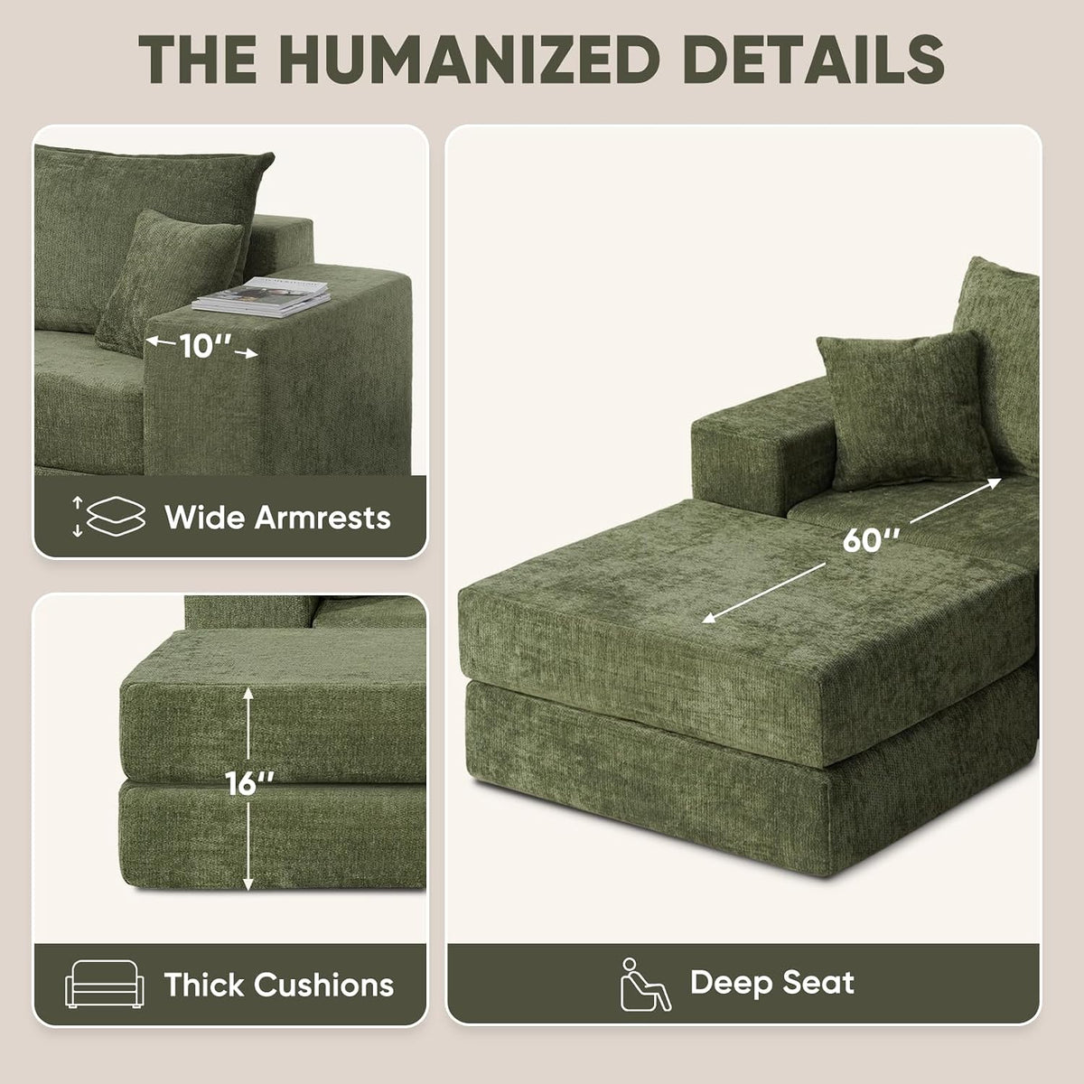 Modular Sectional Sofa with Convertible Sleeper, 2-in-1 Sofa Bed Couch
