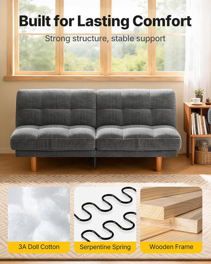 Amada 70-Inch Convertible Futon Sofa Bed with Adjustable Backrest, Gray