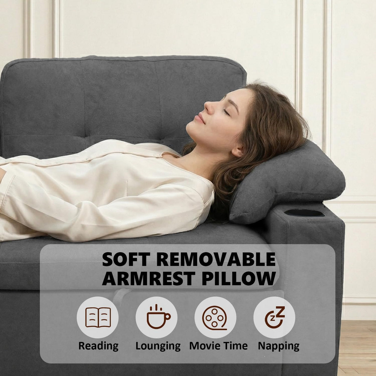 93" L Shaped Sleeper Sofa Bed, Pull Out Sectional Couch with Storage Chaise/Reclining Backrest, Sectional Couches for Living Room with USB Port, Foldable Table, Cup Holder, Side Pocket, Light Grey