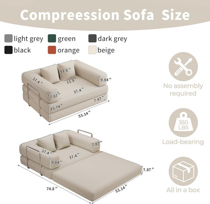 BSHOMGI 4 in 1 Convertible Sofas Boneless Couches, Modern Corduroy Futon Bed, Modular Sofa with Pull-Out Bed, LoveSeat for Living Room, Small Space Apartment (Beige, 53.15" Double Sofa)