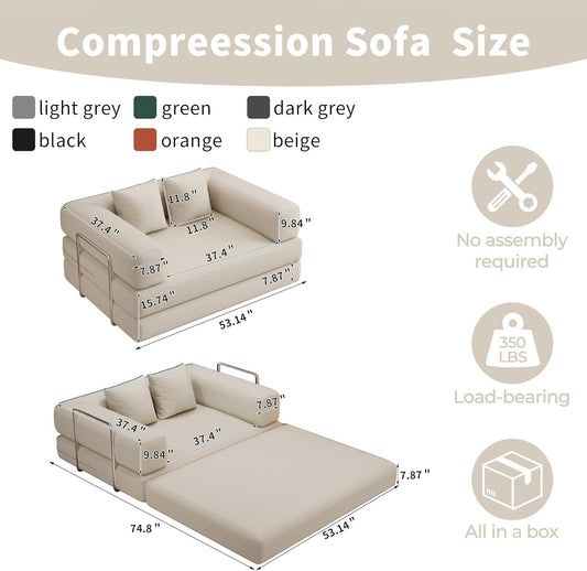 BSHOMGI 4 in 1 Convertible Sofas Boneless Couches, Modern Corduroy Futon Bed, Modular Sofa with Pull-Out Bed, LoveSeat for Living Room, Small Space Apartment (Beige, 53.15" Double Sofa)