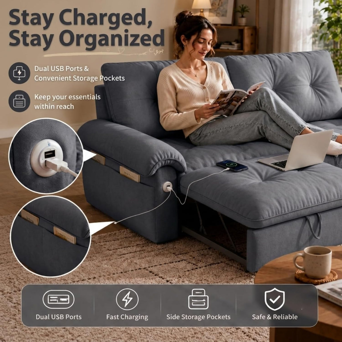 Queen Sleeper Sofa Bed, 77" Pull Out Couch