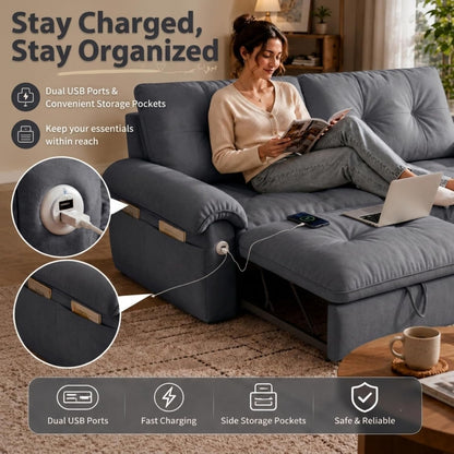 Queen Sleeper Sofa Bed, 77" Pull Out Couch