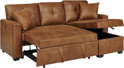 L-Shaped Pull Out Sofa Bed with Storage, 3-Seater Reversible Chaise Sleeper Couch for Small Spaces & Living Room