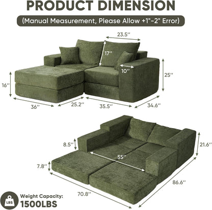 Modular Sectional Sofa with Convertible Sleeper, 2-in-1 Sofa Bed Couch