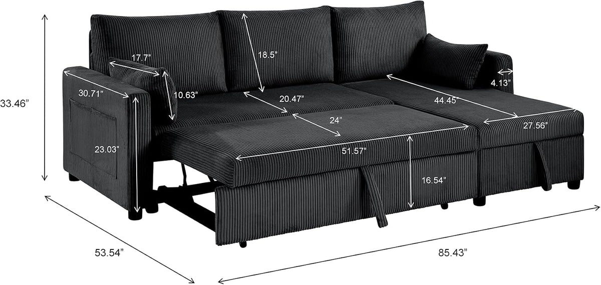Ball & Cast 86" Sectional Sleeper Sofa Bed Pull Out Couches for Living Room