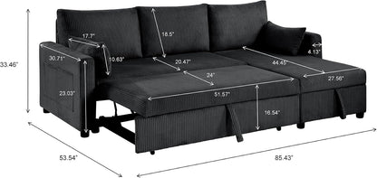 Ball & Cast 86" Sectional Sleeper Sofa Bed Pull Out Couches for Living Room