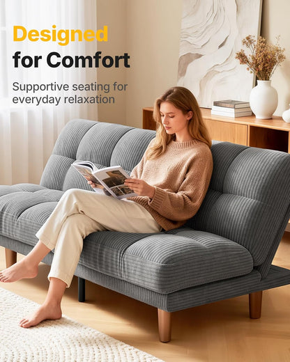 Amada 70-Inch Convertible Futon Sofa Bed with Adjustable Backrest, Gray