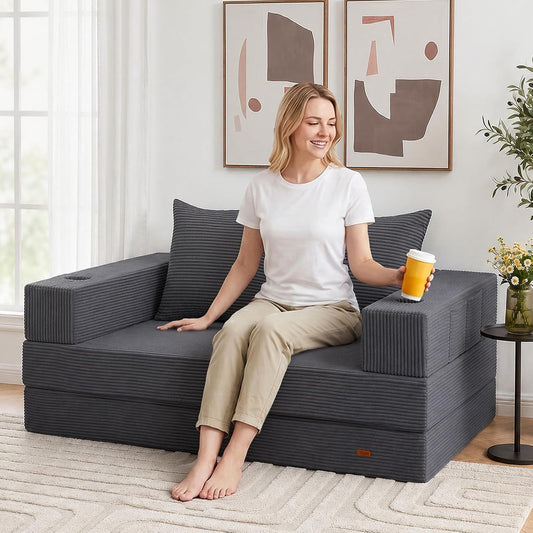 COMAX Boneless Futon Sofa Bed, 59" Small Low-Profile Floor Couch, Grey