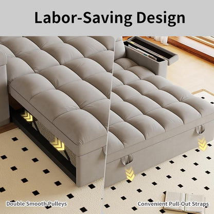 3-in-1 Convertible Pull Out Sofa Bed, 65" Loveseat Sleeper Sofas with Pullout Couch Bed with Adjustable Backrest, Side Table & Storage Armsfor Living Room