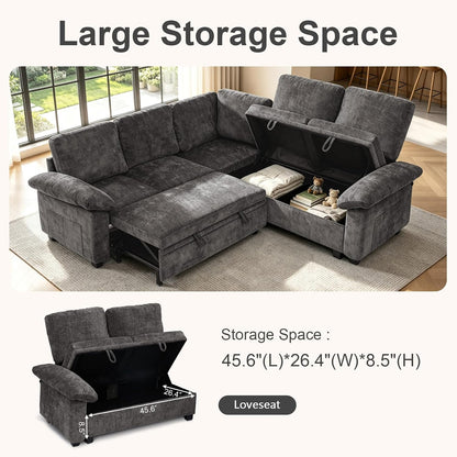 85'' Modular Sectional Sleeper Sofa, L Shape Pull Out Sofa Bed with Storage