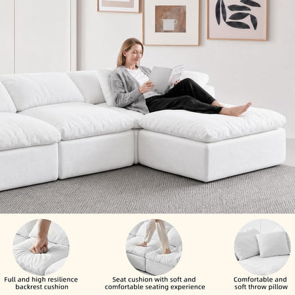 110" Boneless Cloud Couch Sectional for Living Room, Oversized Modular L Shaped Sofa with Ottoman, Deep Seat Chenille Sectional Couch for Cloud-Like Comfort (Pearl White)