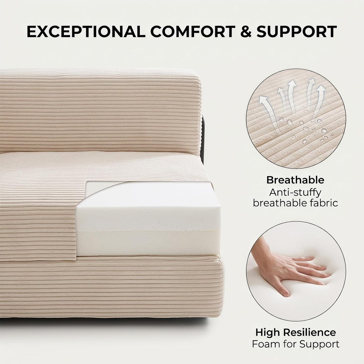 L Shaped Modular Sofa Bed, Modular Sectional Sofa with 8 Movable Cushions