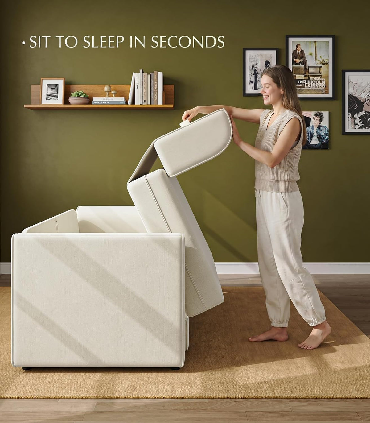 Loveseat Sleeper Sofa Bed 65" Convertible Couch Bed White