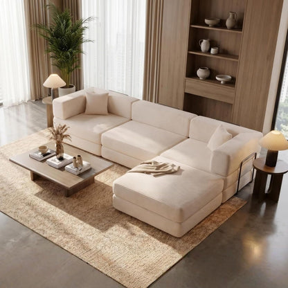 L Shaped Modular Sofa Bed, Modular Sectional Sofa with 8 Movable Cushions