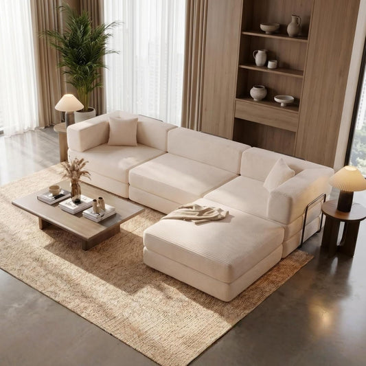 L Shaped Modular Sofa Bed, Modular Sectional Sofa with 8 Movable Cushions
