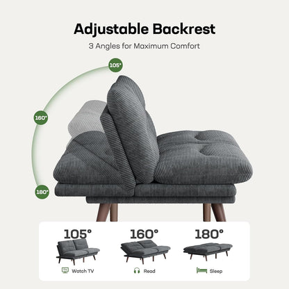 Marsail 66.02" Futon Sofa Bed, Convertible Couch & Sleeper Sofa, Light Grey