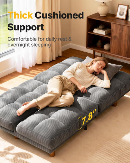 Amada 70-Inch Convertible Futon Sofa Bed with Adjustable Backrest, Gray