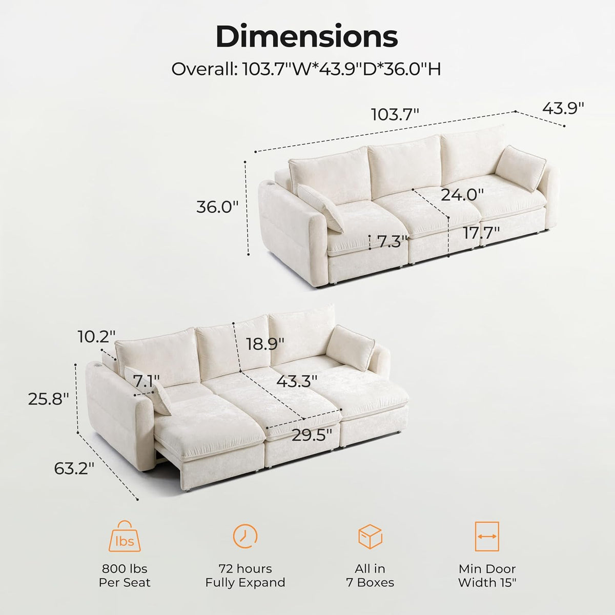 103" Electric Pull Out Sleeper Sofa Bed, 2in1 Power Extendable Couch Bed