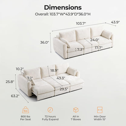 103" Electric Pull Out Sleeper Sofa Bed, 2in1 Power Extendable Couch Bed