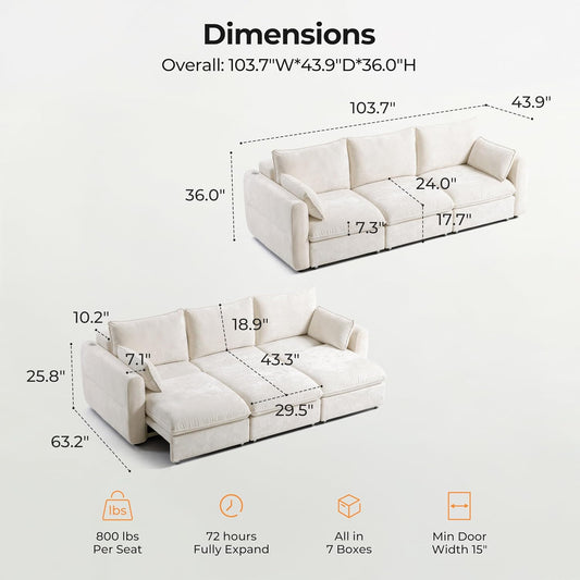 103" Electric Pull Out Sleeper Sofa Bed, 2in1 Power Extendable Couch Bed