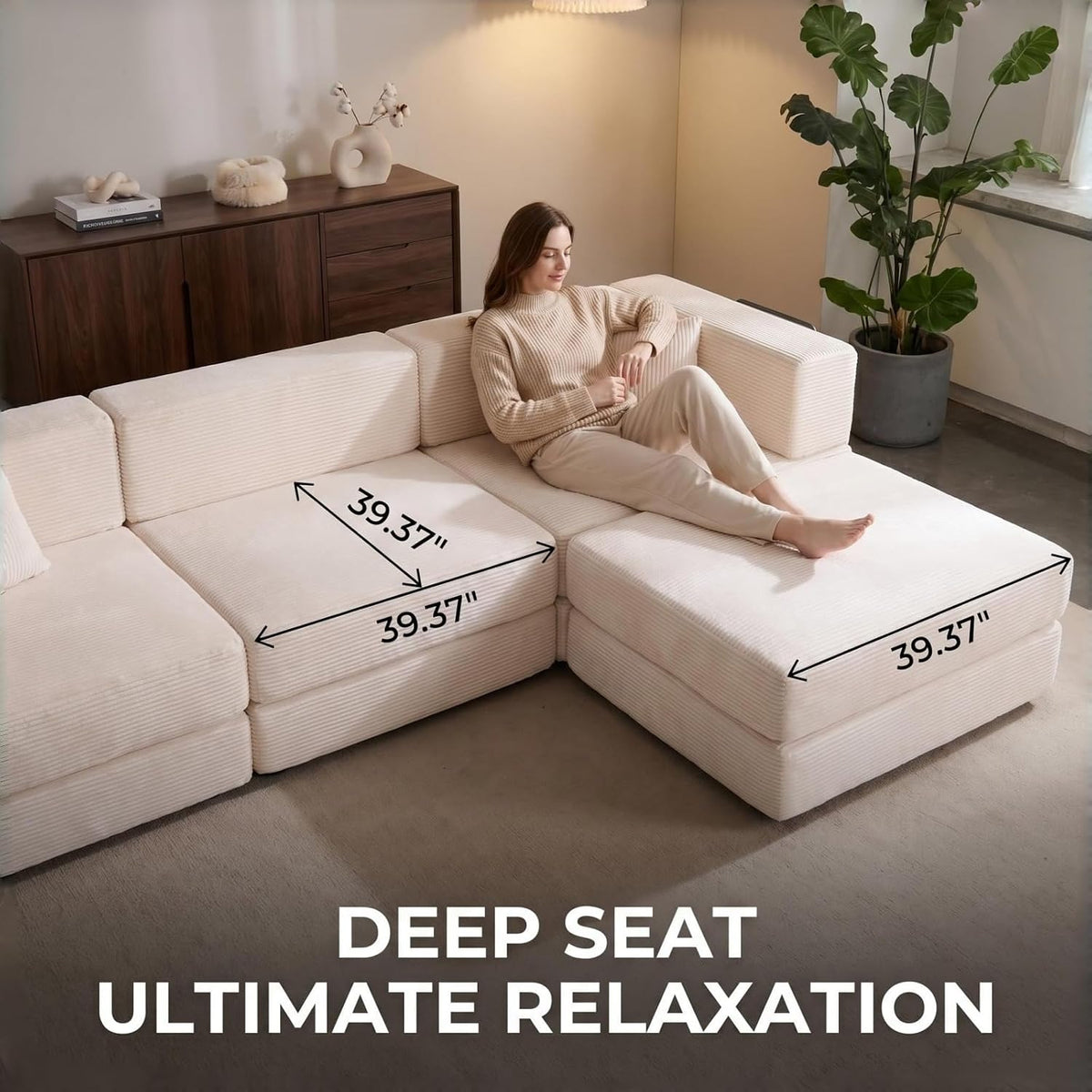 L Shaped Modular Sofa Bed, Modular Sectional Sofa with 8 Movable Cushions