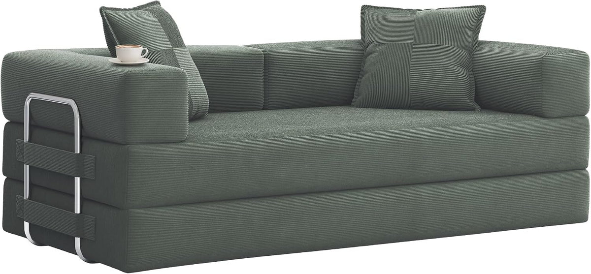 GRUSIGN 78" 5-in-1 Convertible Futon Sofa Bed, Boneless Corduroy, Green