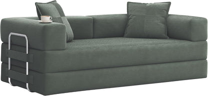 GRUSIGN 78" 5-in-1 Convertible Futon Sofa Bed, Boneless Corduroy, Green