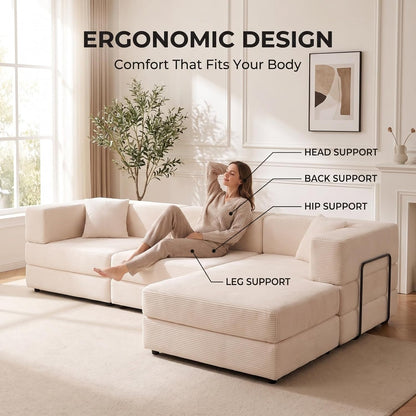 L Shaped Modular Sofa Bed, Modular Sectional Sofa with 8 Movable Cushions