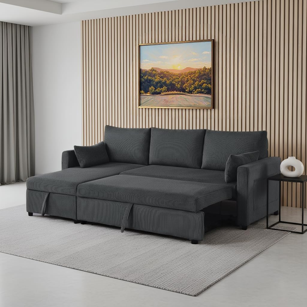 Ball & Cast 86" Sectional Sleeper Sofa Bed Pull Out Couches for Living Room
