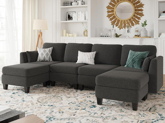 Modular Sectional Sofa, 6 Seat Modular Sleeper Sofa Couch, Dark Grey