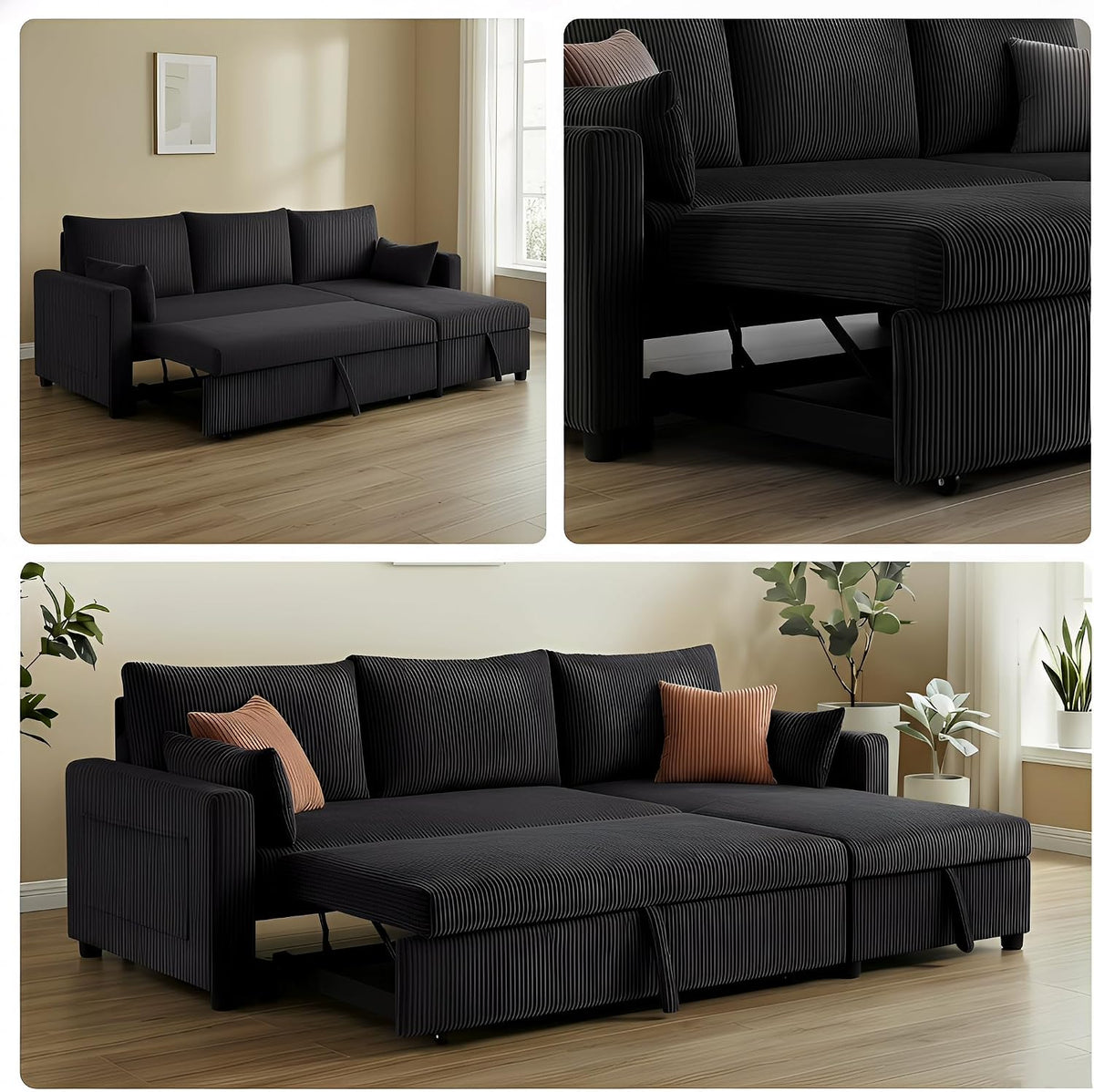 Ball & Cast 86" Sectional Sleeper Sofa Bed Pull Out Couches for Living Room