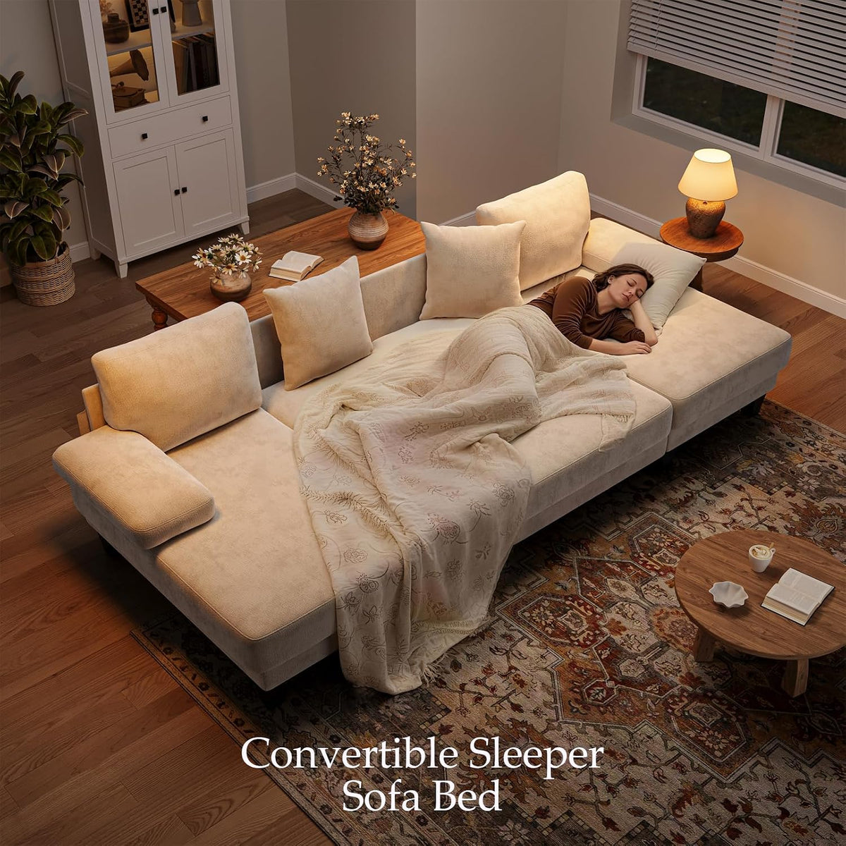Txtin's Sleeper Sofa with Pull Out Bed 112 Inch U Shaped Sectional Couch