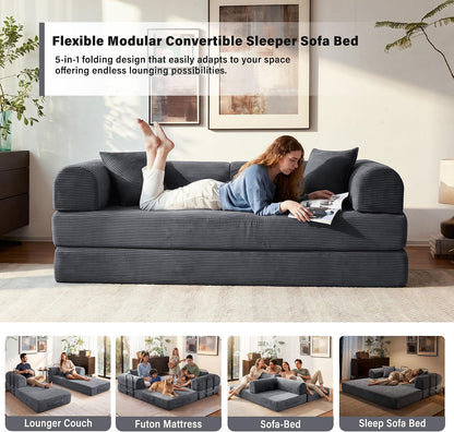 79" Convertible Sofa Bed, Boneless Sleeper Futon Couch for Living Room