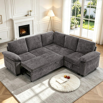 85'' Modular Sectional Sleeper Sofa, L Shape Pull Out Sofa Bed with Storage