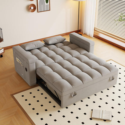 3-in-1 Convertible Pull Out Sofa Bed, 65" Loveseat Sleeper Sofas with Pullout Couch Bed with Adjustable Backrest, Side Table & Storage Armsfor Living Room