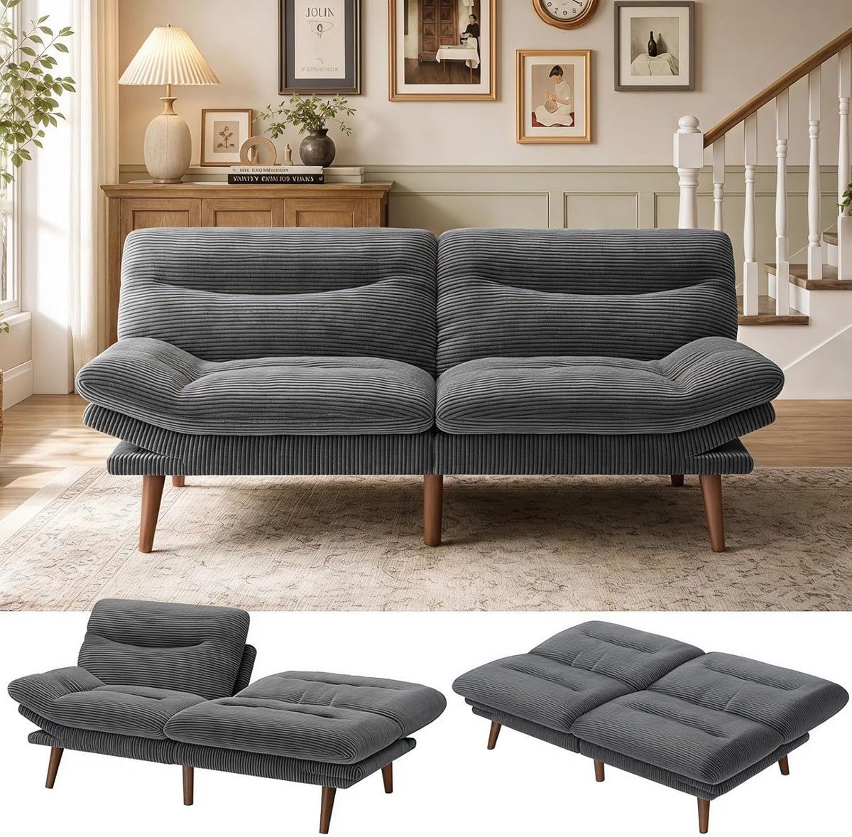 Marsail 66.02" Futon Sofa Bed, Convertible Couch & Sleeper Sofa, Light Grey