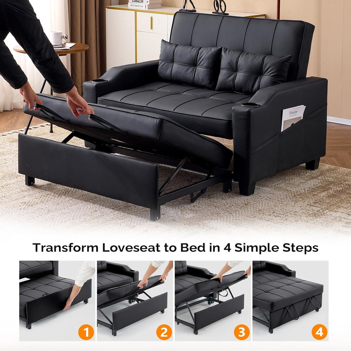 VINGLI Convertible Loveseat Sleeper Sofa Bed, Pullout Couch for Living Room