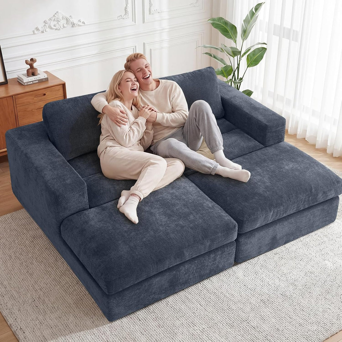 81" Modular Sectional Sofa Bed, Boneless Cloud Loveseat Couch,Blue