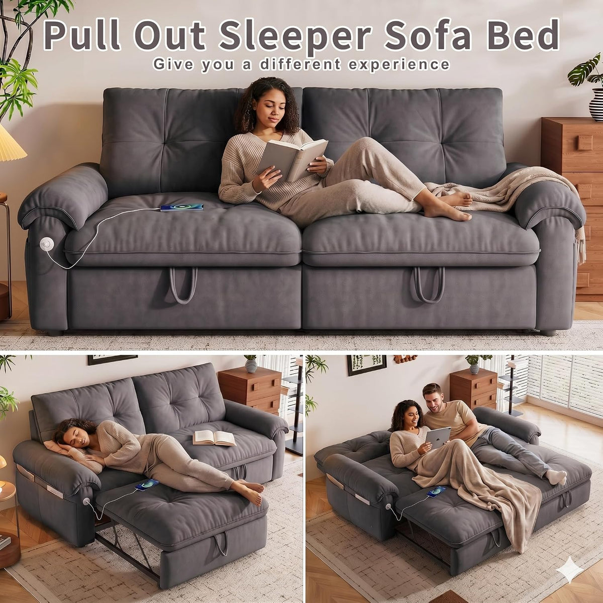 Queen Sleeper Sofa Bed, 77" Pull Out Couch