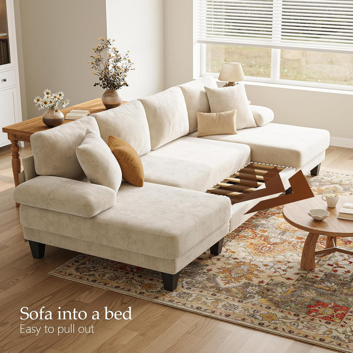 Txtin's Sleeper Sofa with Pull Out Bed 112 Inch U Shaped Sectional Couch