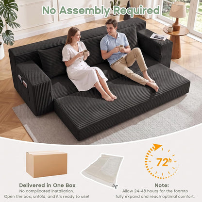 Boneless Couch for Living Room, 3 Seater Convertible Sofa Bed in Box, Black