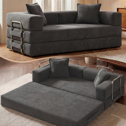 GRUSIGN 78" 5-in-1 Convertible Futon Sofa Bed, Boneless Corduroy, Gray