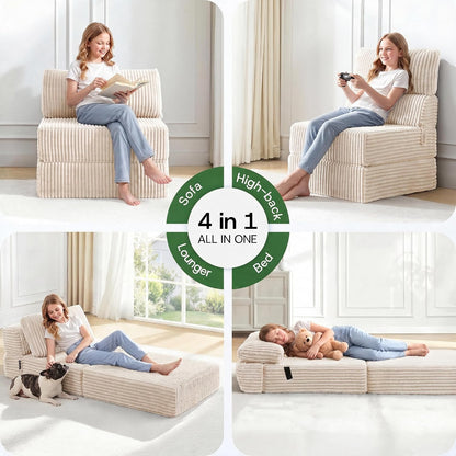 Folding Sofa Bed Convertible 4 in 1 Sleeper Chair Beige Single