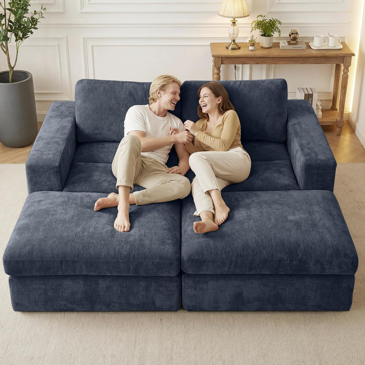 81" Modular Sectional Sofa Bed, Boneless Cloud Loveseat Couch,Blue