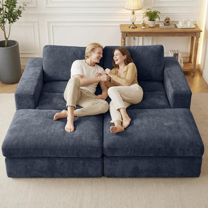 81" Modular Sectional Sofa Bed, Boneless Cloud Loveseat Couch,Blue