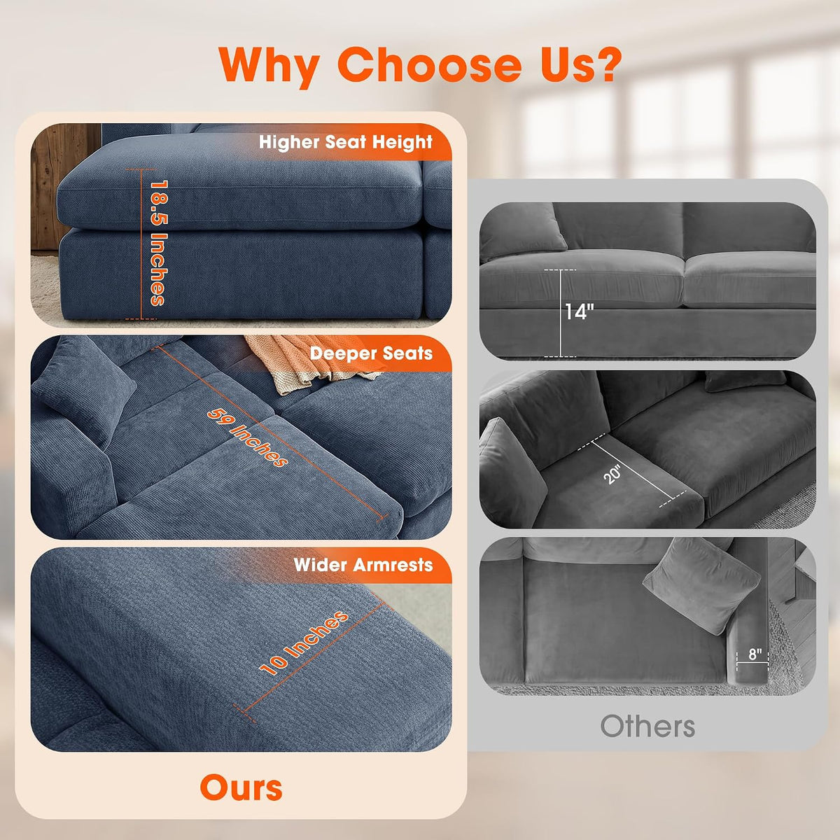 81" Modular Sectional Sofa Bed, Boneless Cloud Loveseat Couch,Blue