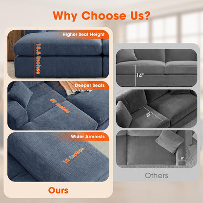 81" Modular Sectional Sofa Bed, Boneless Cloud Loveseat Couch,Blue